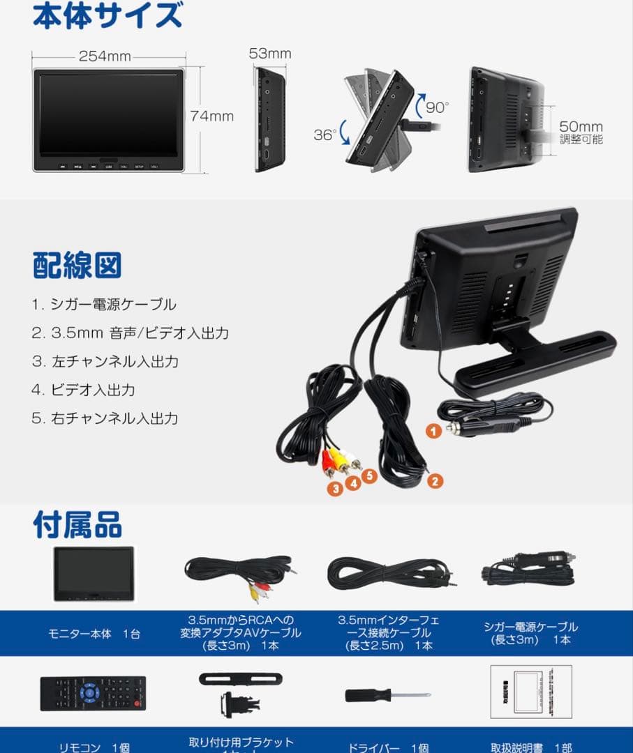 21日まで限定価格☆DVDプレイヤーヘッドレストモニター10.1インチ