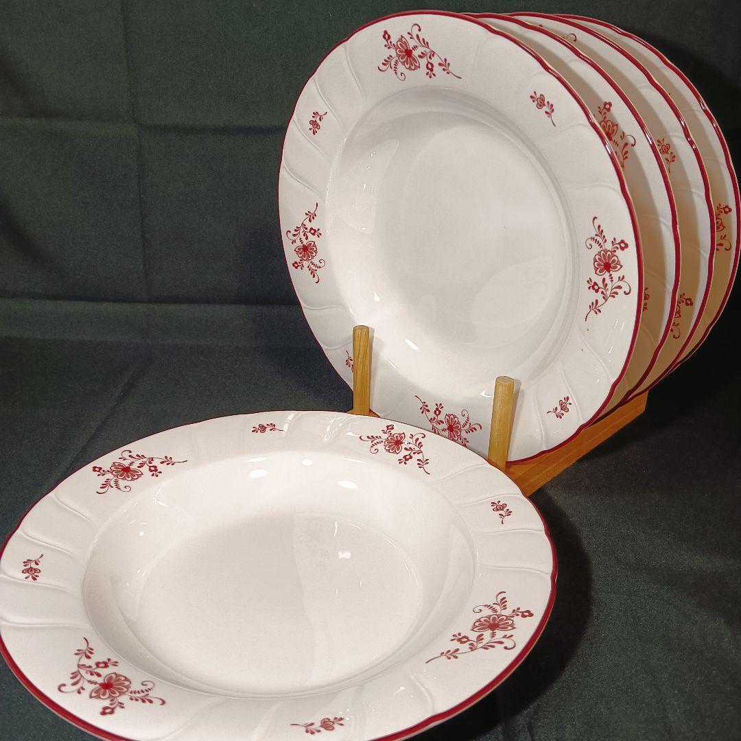 ノリタケ クラフトーン パスタ皿 中皿 各5客 深皿 赤 スープ皿 プレート