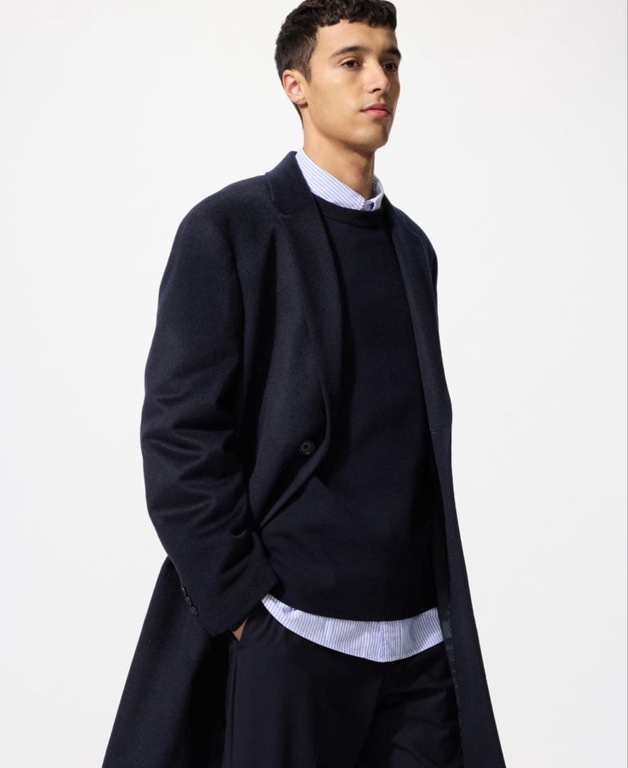 UNIQLO ユニクロ ウールカシミヤ チェスターコート M ネイビー - メルカリ