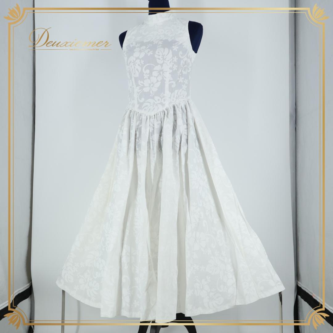 フラダンス衣装】ホワイト Paondor ワンピース ドレス ハイビスカス柄