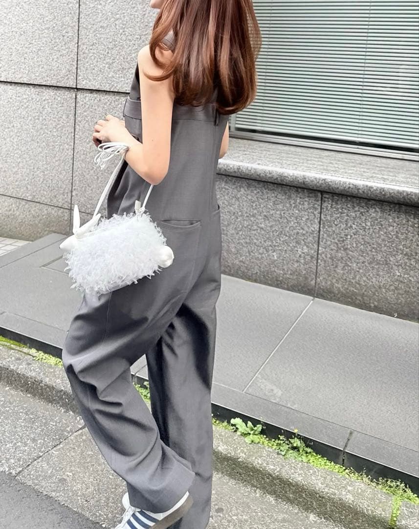 ぴぴぴ　Bibiy. グレー ワイドレッグサロペット　オールインワン