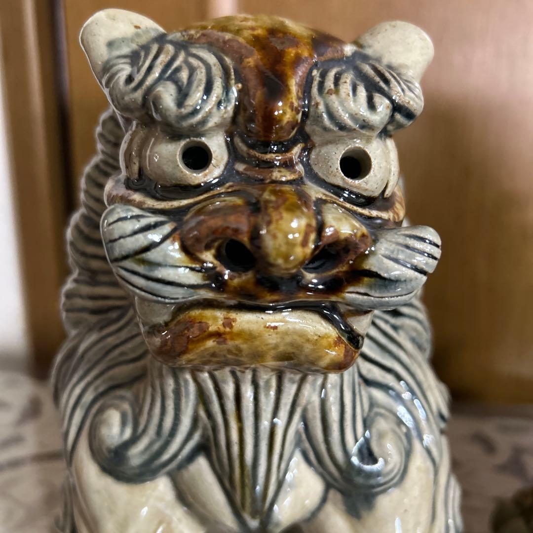 シーサー獅子の陶器像 2体セット