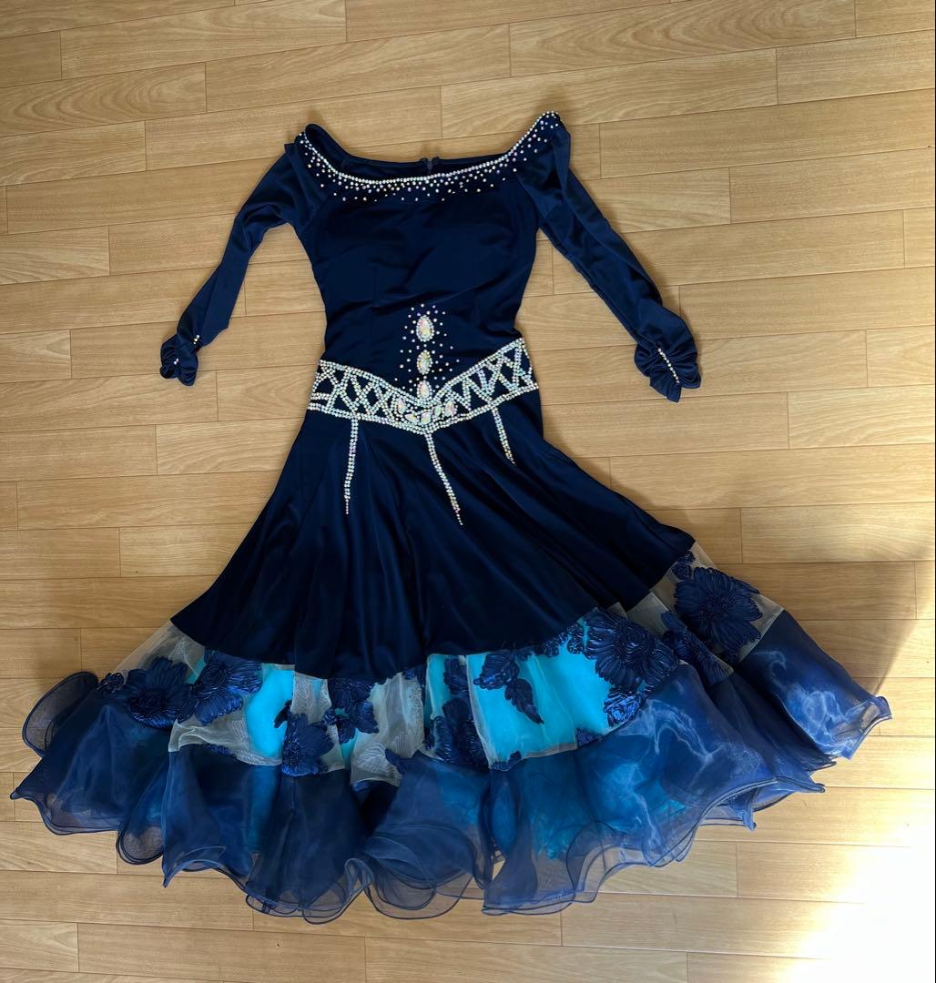 紺色 社交ダンス用ドレス　M 競技会デモ パーティー