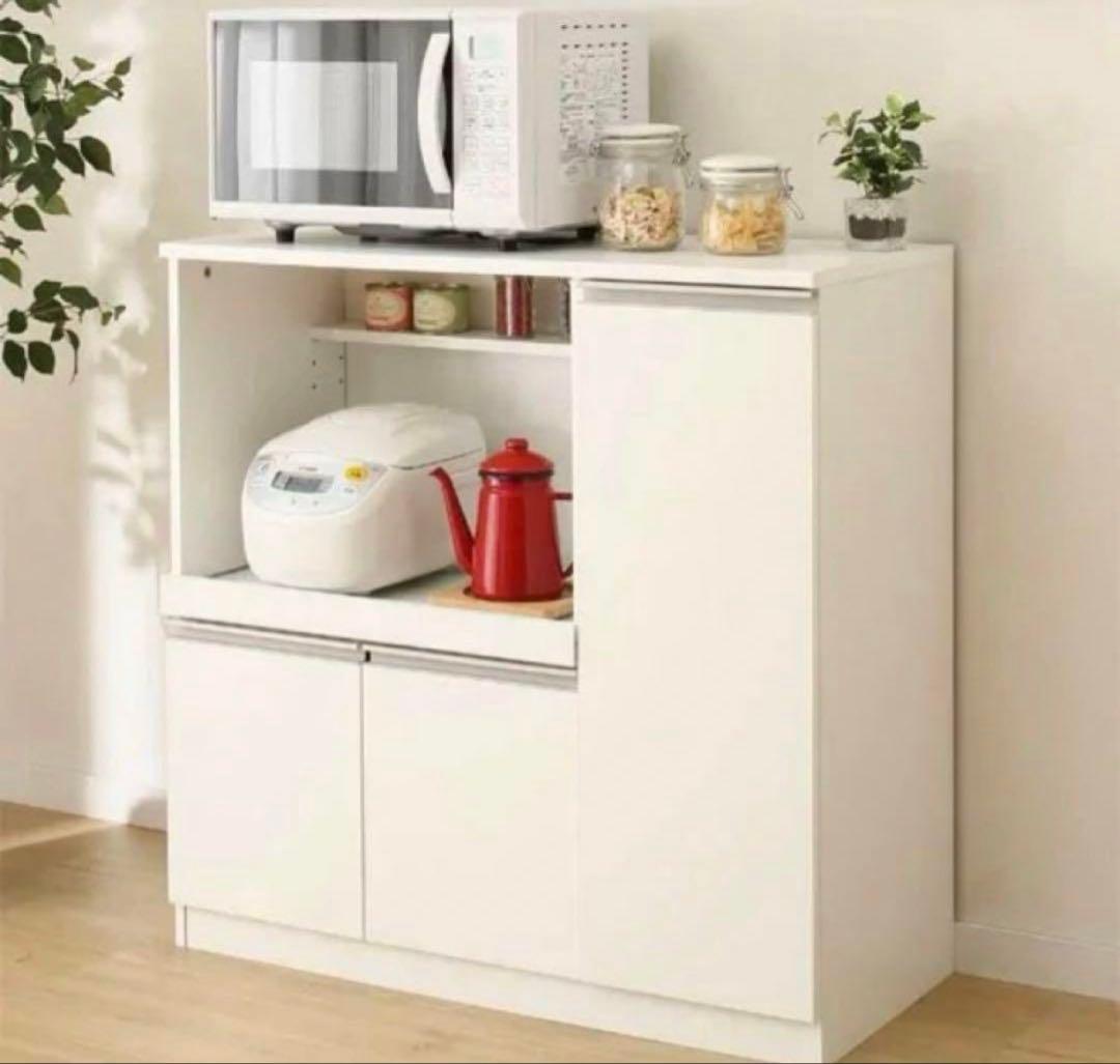 ニトリ ホワイト レンジ台 可動棚付き 幅90