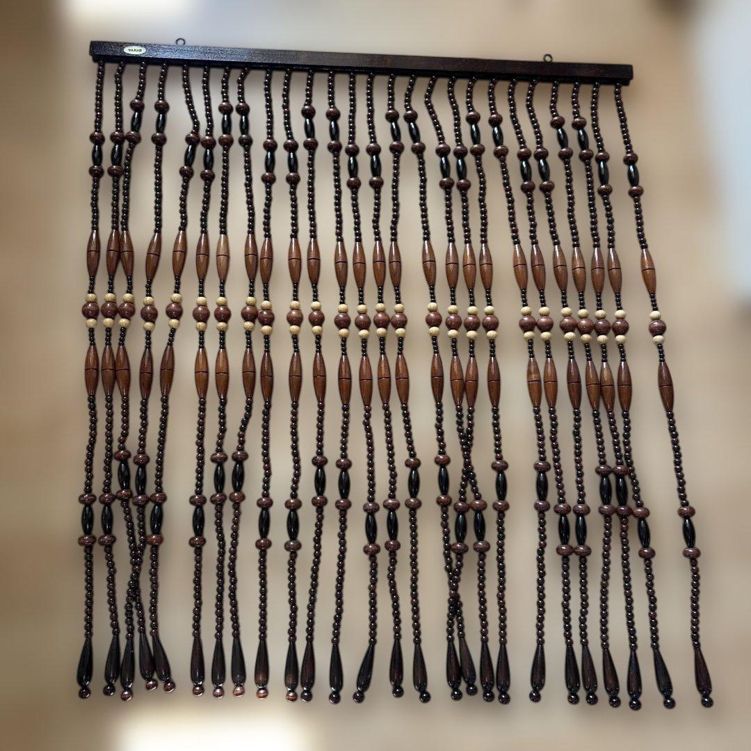 木製ビーズ装飾和風のれん 約90cm×180cm