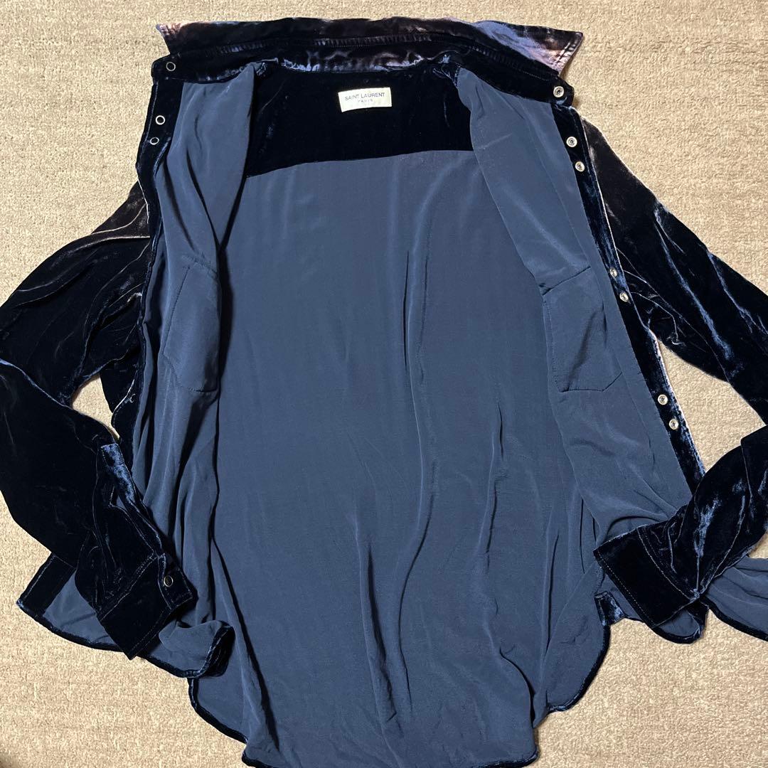 SAINT LAURENT ダークブルー ベロアベルベットシャツ ほぼ新品 XL