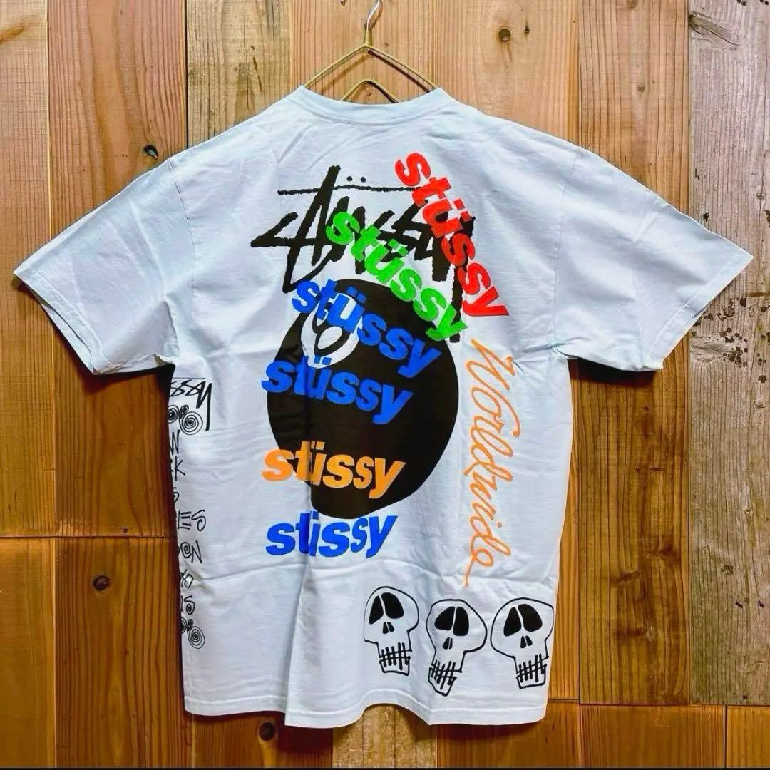 STUSSY ステューシー スカル ドクロ 8ボール 半袖 Tシャツ ブルー系