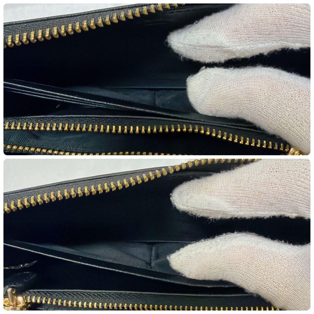 【極美品】PRADA 長財布 ラウンドファスナー サフィアーノレザー ブラック