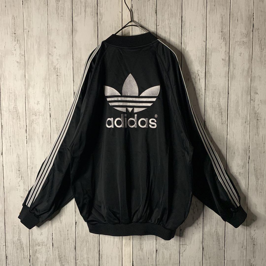 90s アディダス トラックジャケット ジャージ ブラック 刺繍 サイドライン