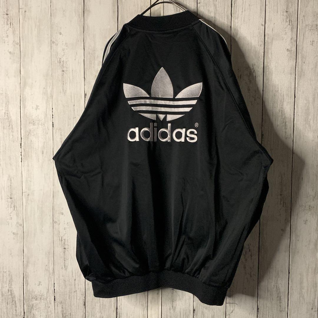 90s アディダス トラックジャケット ジャージ ブラック 刺繍 サイドライン