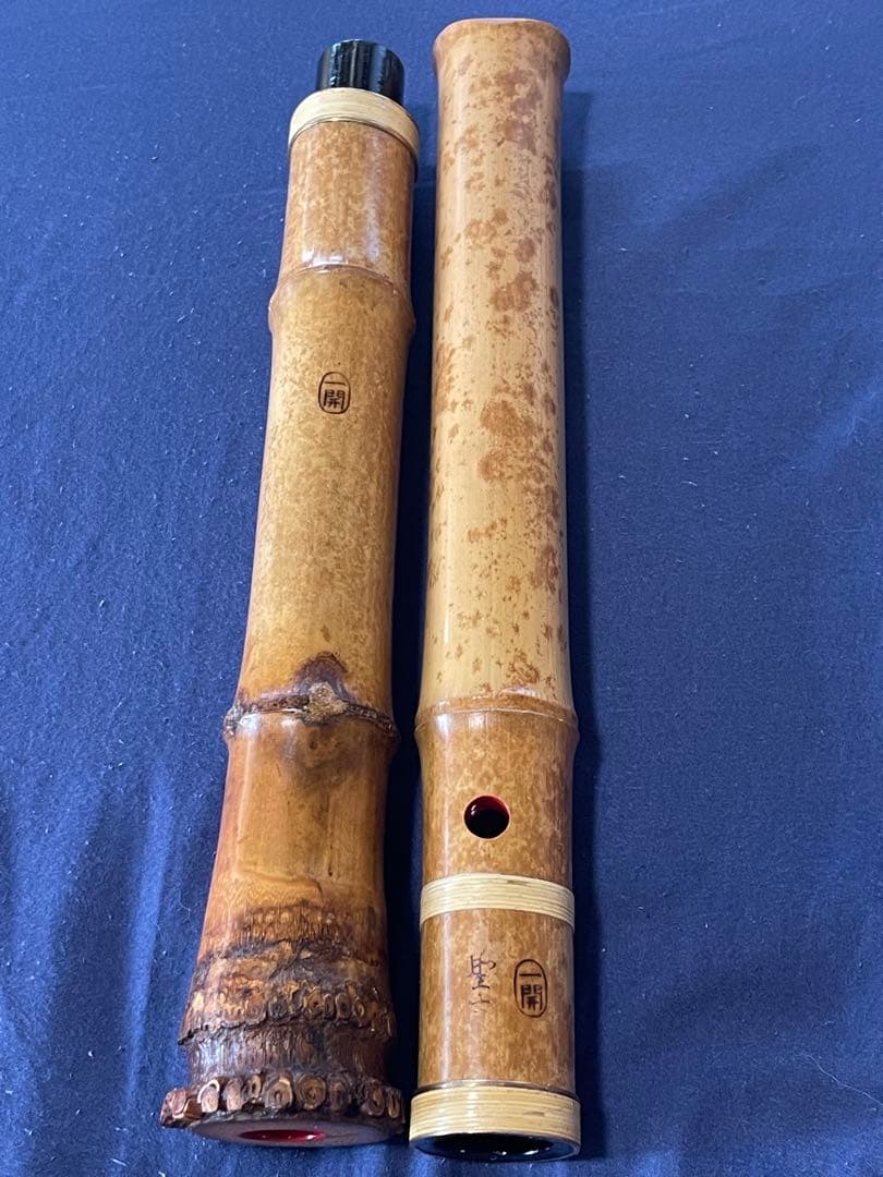 尺八　都山流　一開銘二印中継ぎ金三線1尺9寸管