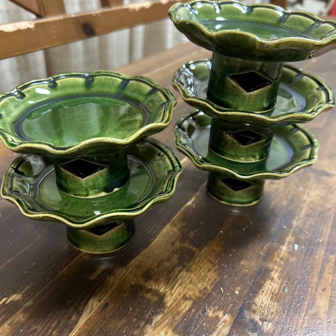 総織部高台皿 5客揃 幸兵衛窯 人間国宝 加藤卓男