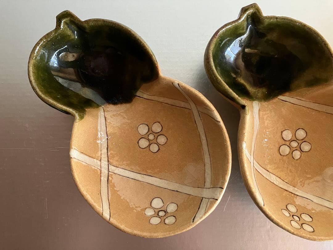 織部焼　赤織部　ひさご形　向付揃　向付　小鉢　５客　足付　ひょうたん　瓢箪型　梅