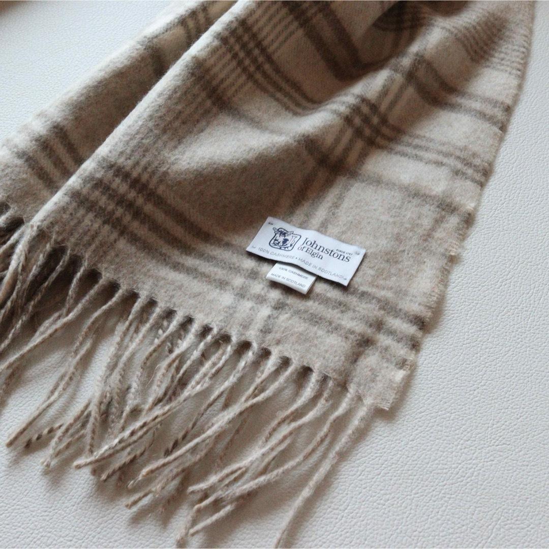 5423【美品】ジョンストンズ 大判マフラー チェック カシミヤ100％