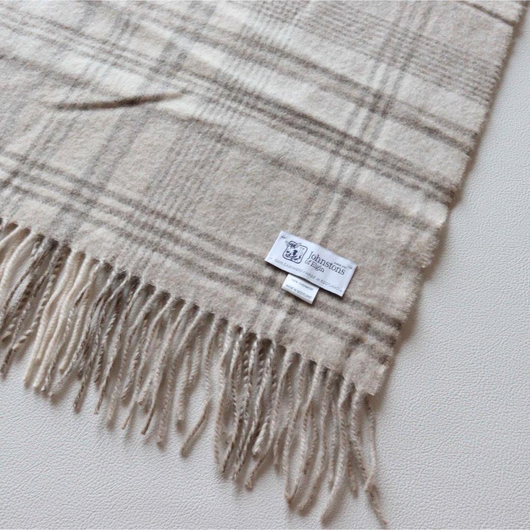 5423【美品】ジョンストンズ 大判マフラー チェック カシミヤ100％