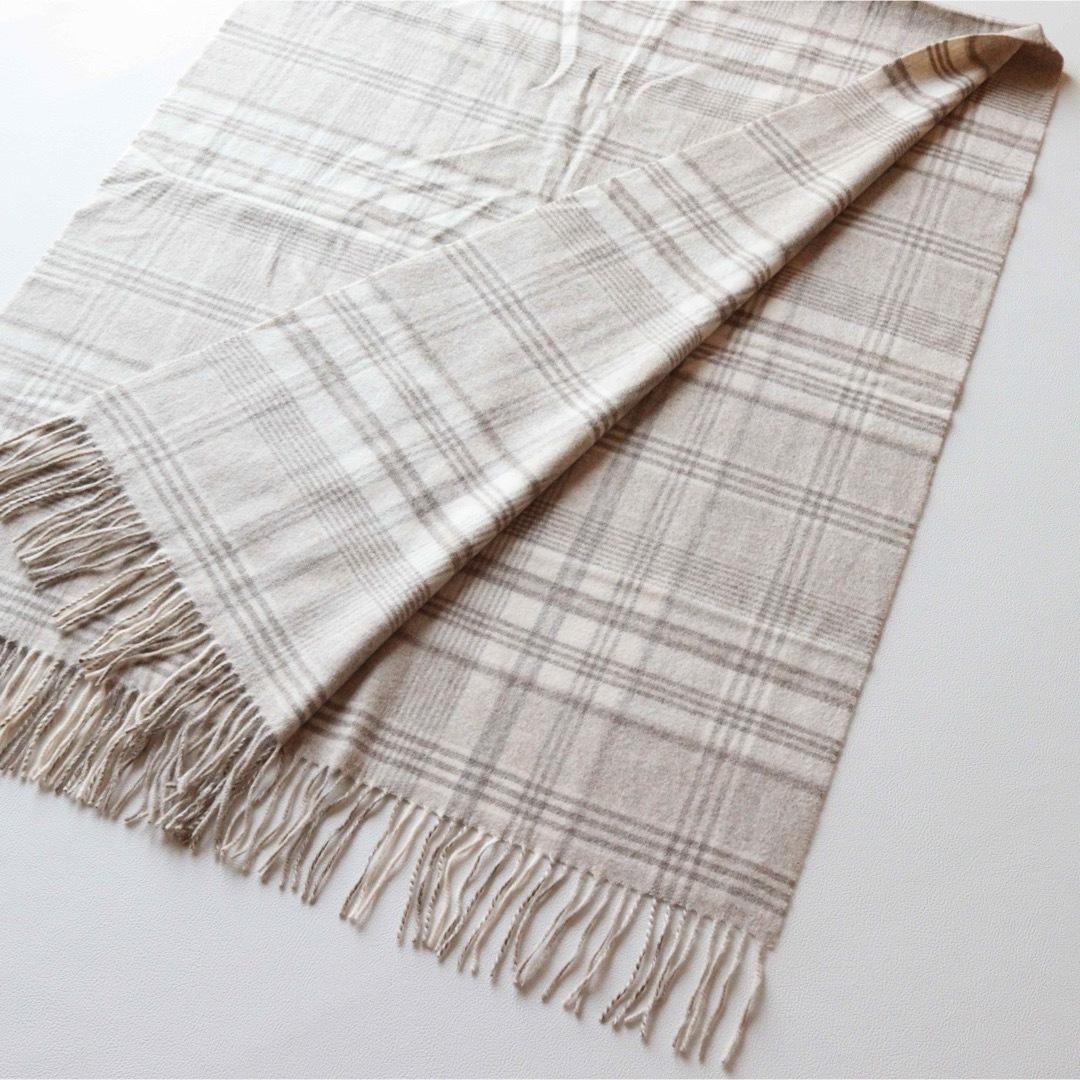 5423【美品】ジョンストンズ 大判マフラー チェック カシミヤ100％