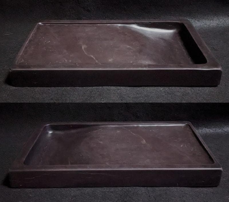 【Y】　　◆端渓硯（青花・冰紋・金線・魚脳凍の美石／十二吋／唐木共箱）