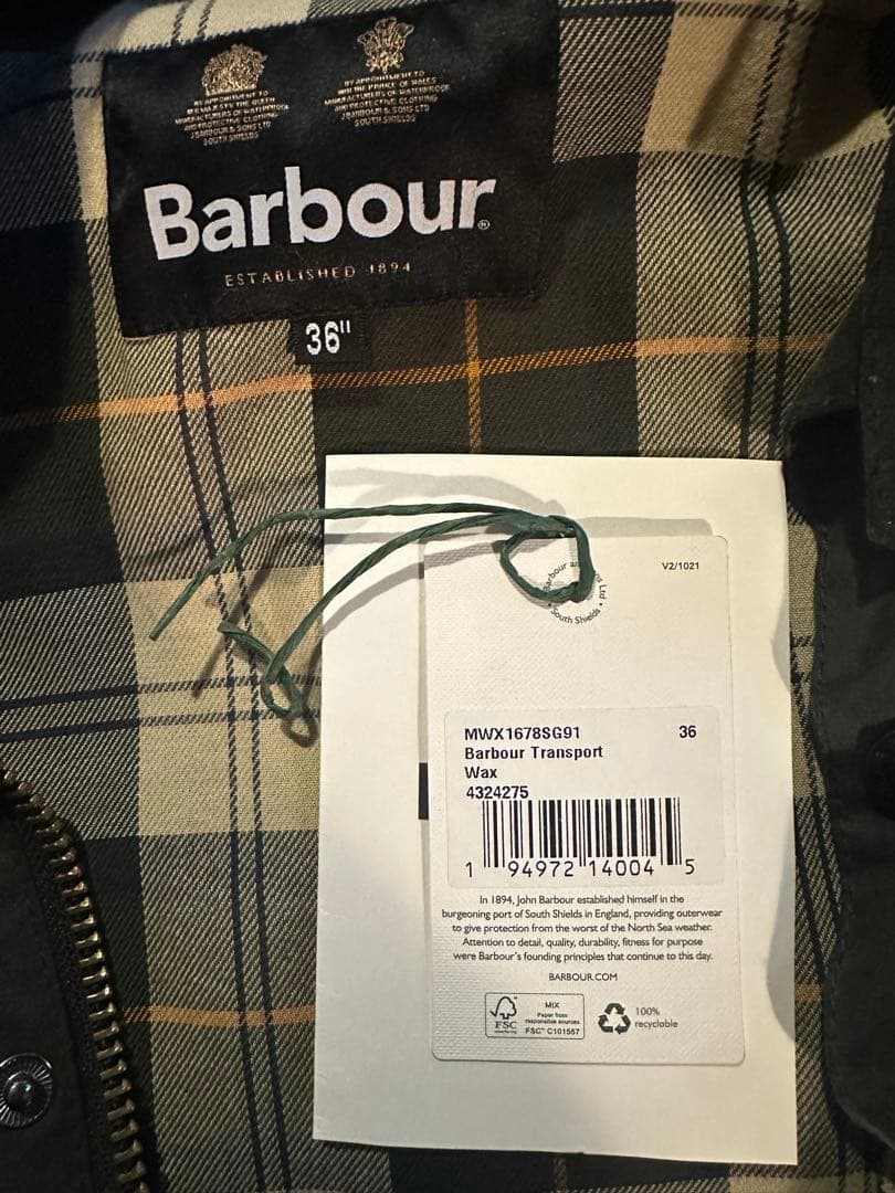 Barbour Transport Wax ジャケット 36