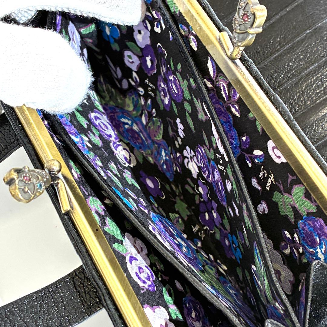 美品★ ANNA SUI アナスイ 長財布 がま口 スタッズ バタフライ 花柄