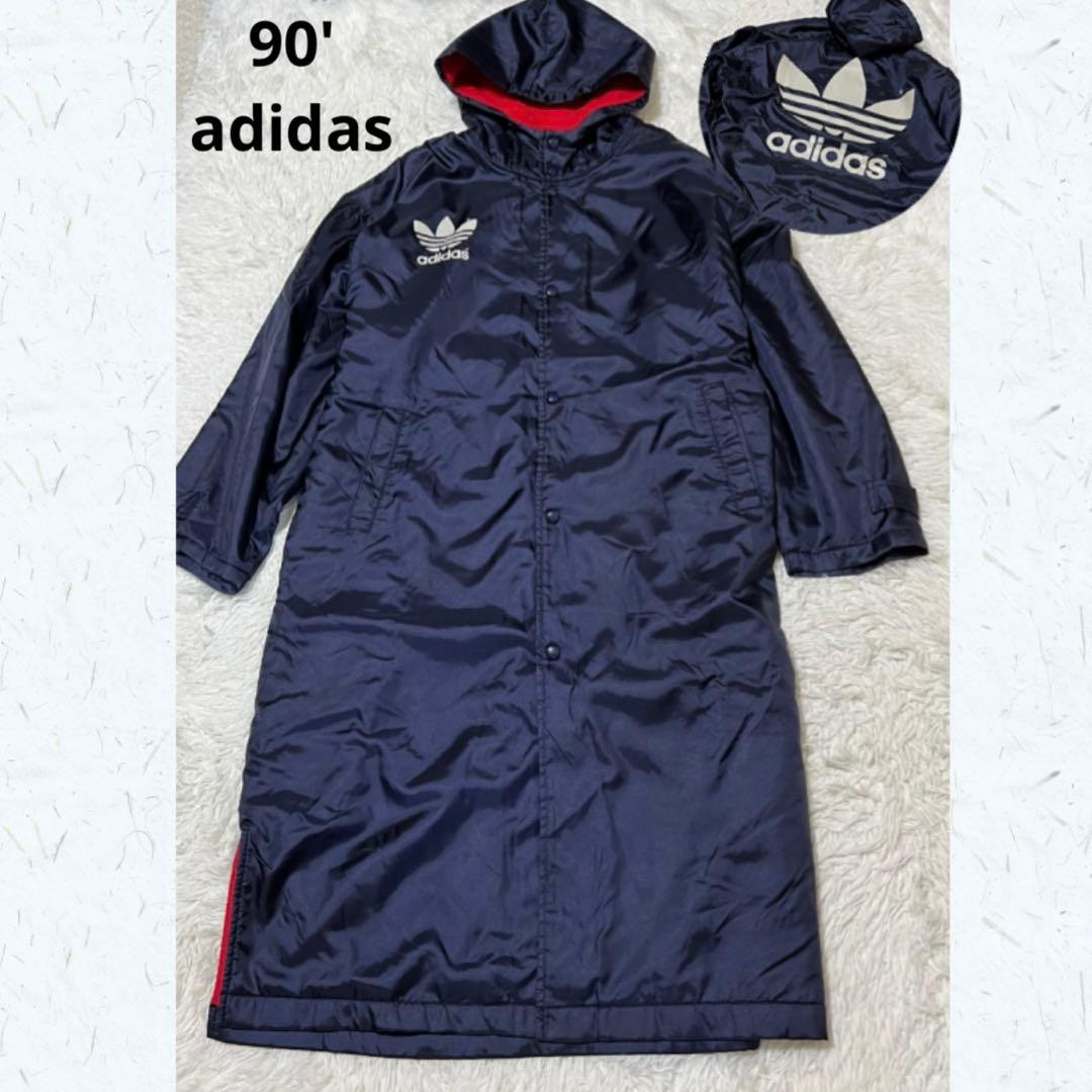 90s adidas ベンチコート 裏ボア 青 L トレフォイル サッカー L 90s