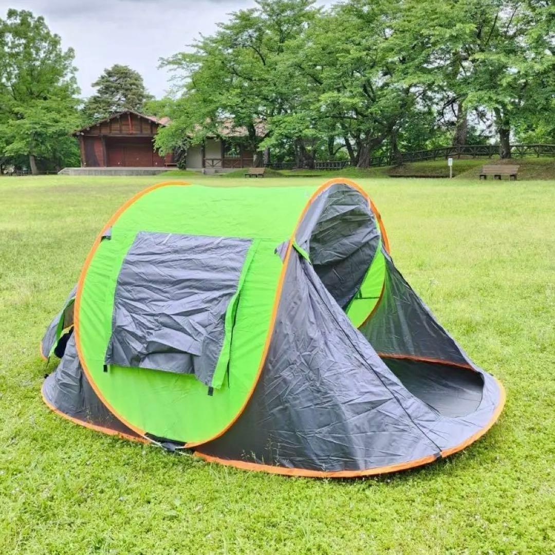 ♪簡単一瞬♪ 1秒テント アウトドア キャンプ BBQ グリーン&オレンジ