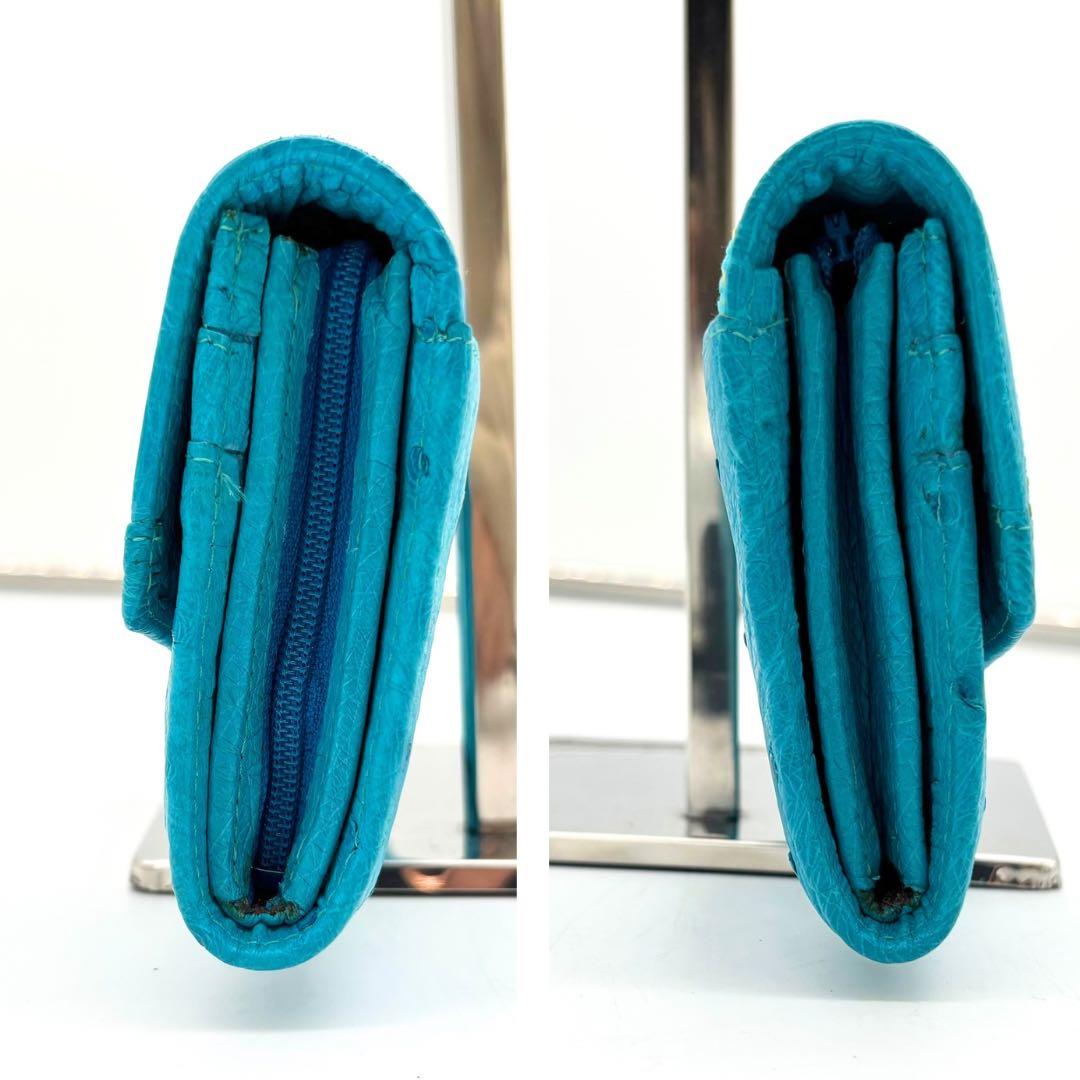 CARA CARA オーストリッチ 本革 長財布 ターコイズ 総柄 フラワー