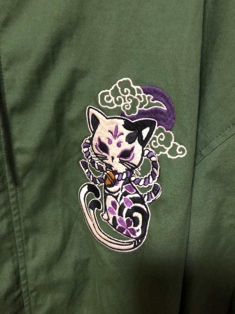 SUMINEKO　墨猫　流儀圧搾　オリーブ　お猫様総刺繍モッズコート 今季新品