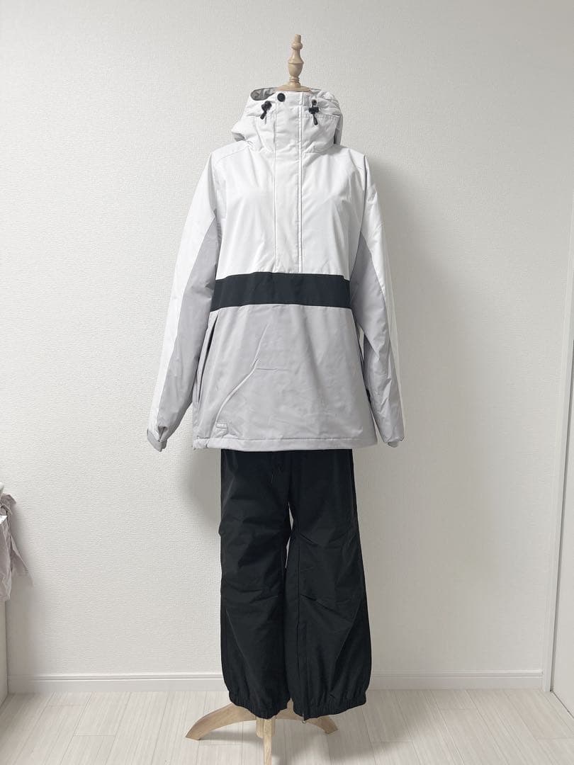 PONTAPES スノーボードウェア ユニセックス 上下セット 白 黒 グレー