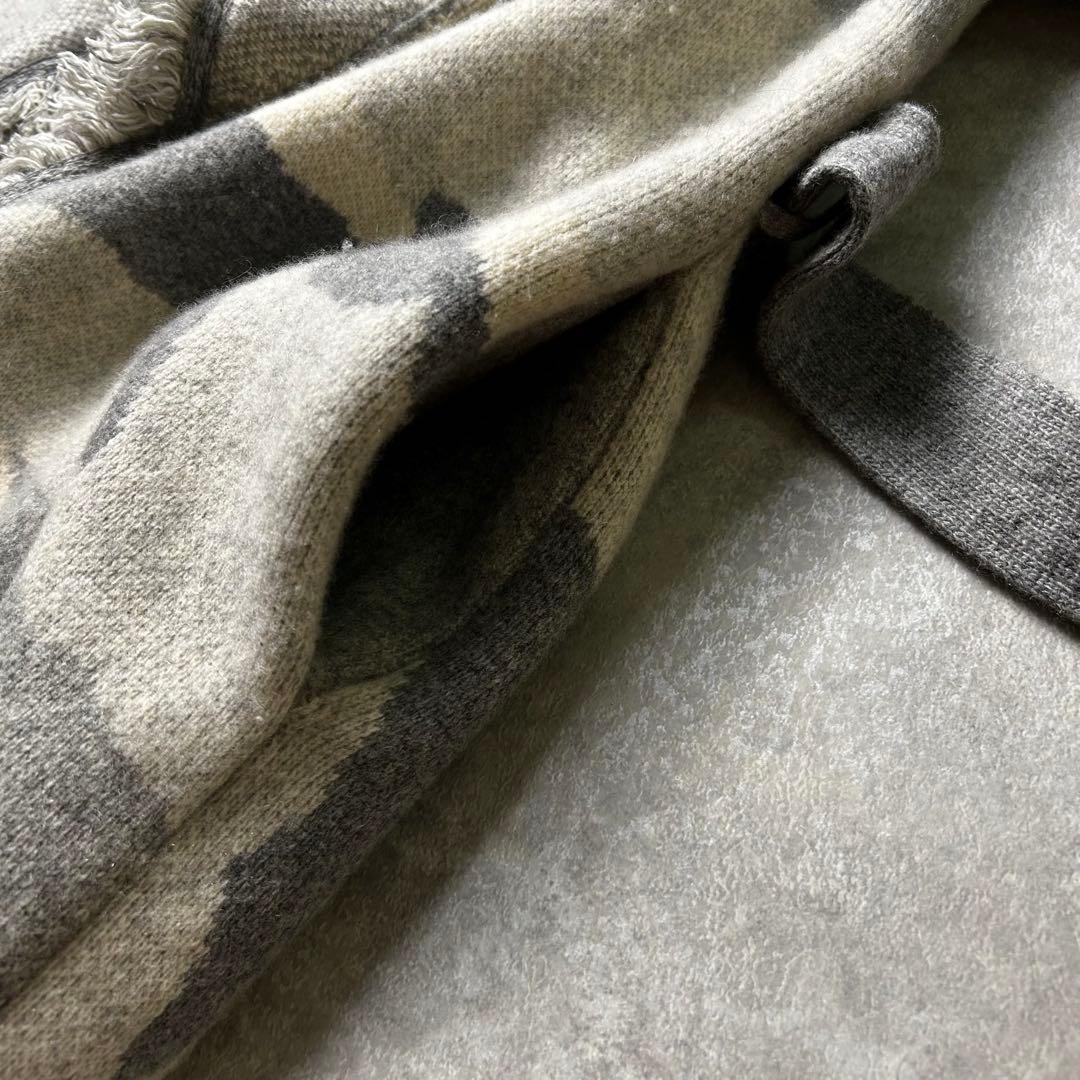 1piu1uguale3ウノピュウカシミア混ウールカーディガンガウンフリンジ