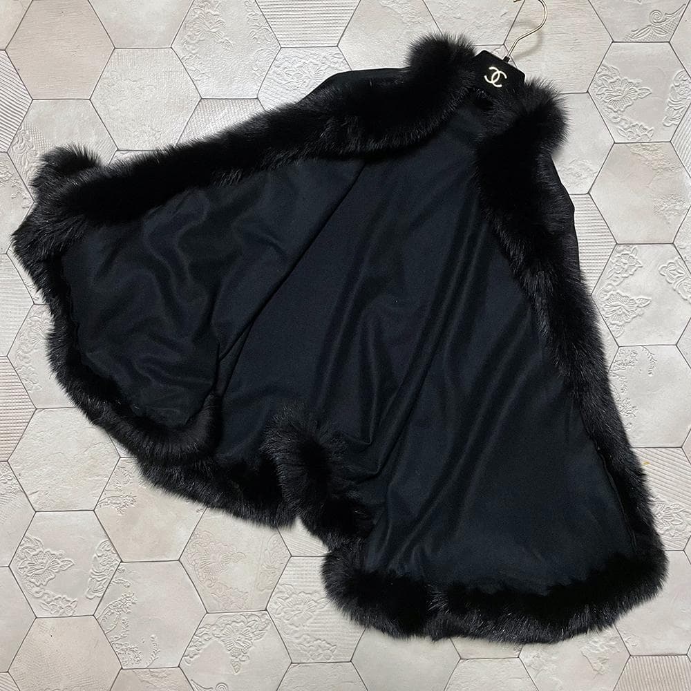 SAGA FURS 豪華フォックスファートリム 伊製カシミヤ100％生地 マント