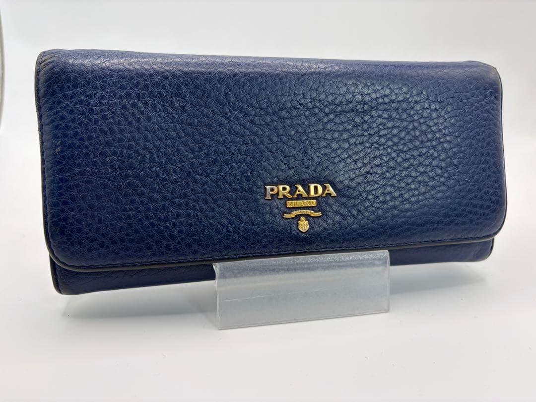 良品✨PRADA サフィアーノ メタルロゴ ネイビー 長財布 メンズ