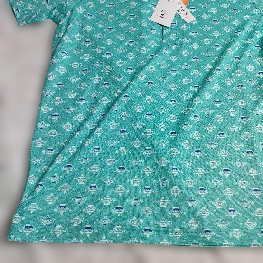 AND PER SE アンパスィ 半袖ポロシャツ ボタンダウン 総柄 グリーン系