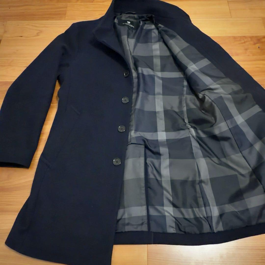 ブラックレーベルクレストブリッジ ウールコート M チェック 紺 三陽