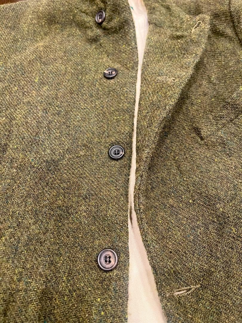 ポールハーデン★初期ロングコートＳ★ツイードモスグリーン　オリーブ