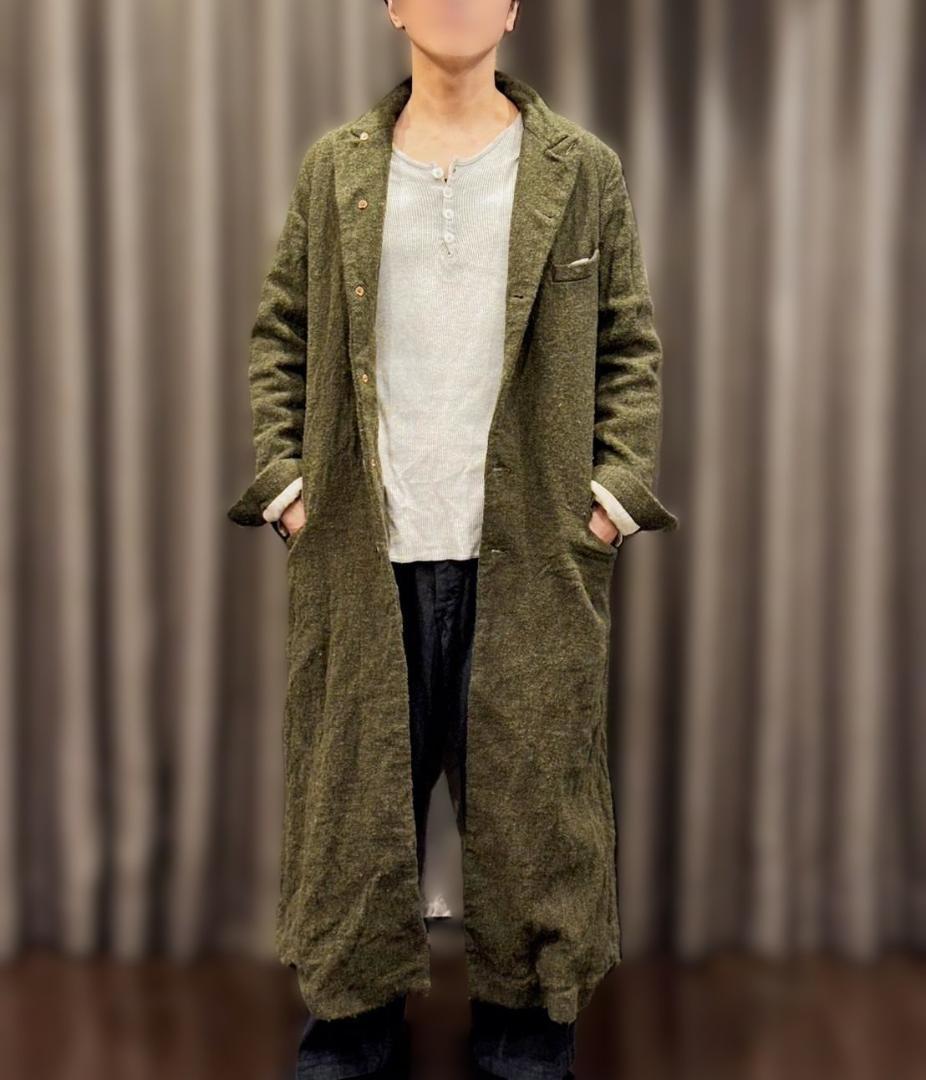 ポールハーデン★初期ロングコートＳ★ツイードモスグリーン　オリーブ
