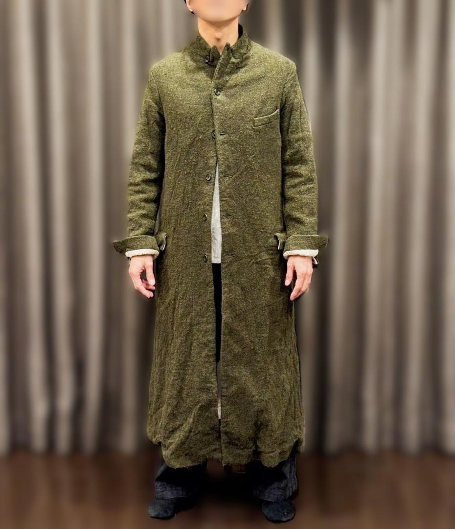 ポールハーデン★初期ロングコートＳ★ツイードモスグリーン　オリーブ