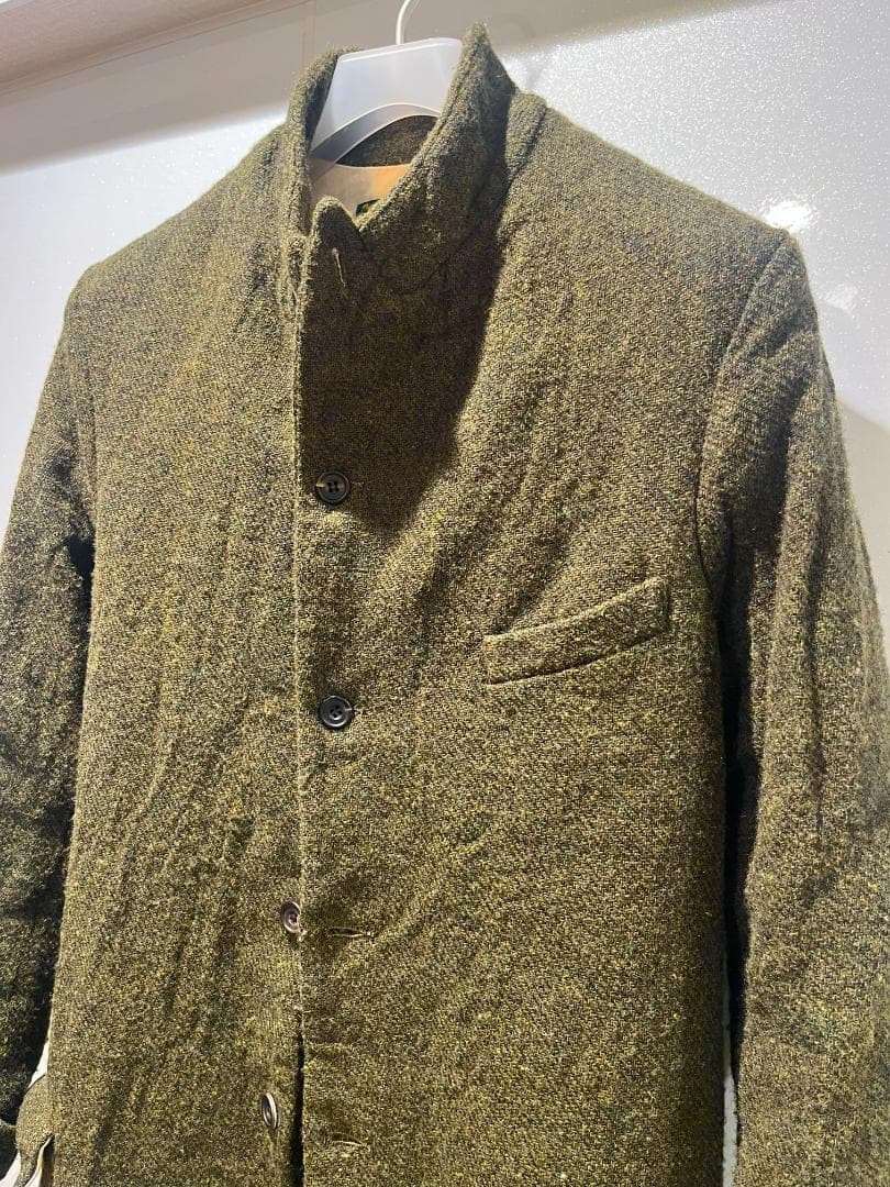 ポールハーデン★初期ロングコートＳ★ツイードモスグリーン　オリーブ