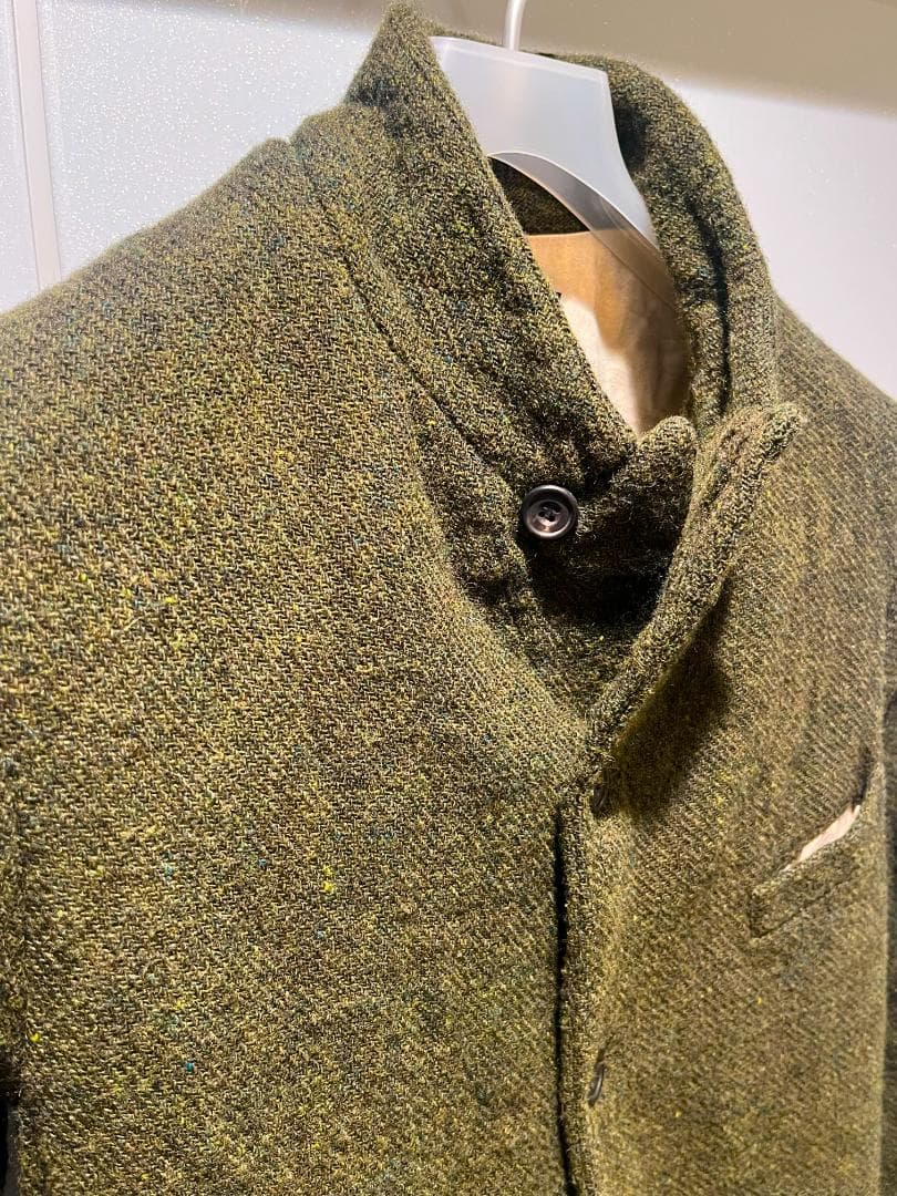 ポールハーデン★初期ロングコートＳ★ツイードモスグリーン　オリーブ