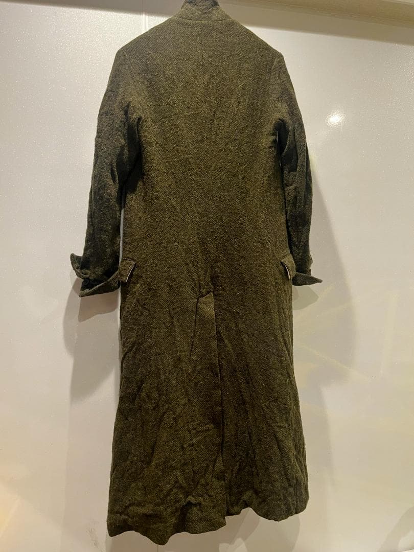 ポールハーデン★初期ロングコートＳ★ツイードモスグリーン　オリーブ