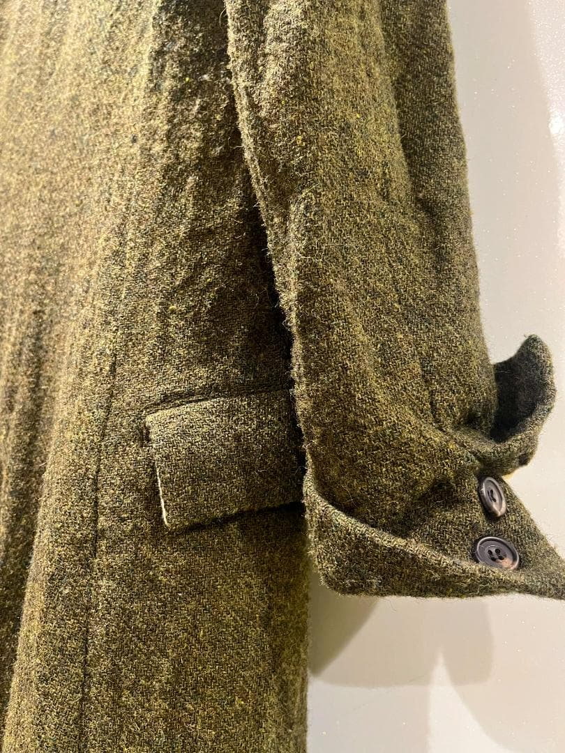 ポールハーデン★初期ロングコートＳ★ツイードモスグリーン　オリーブ