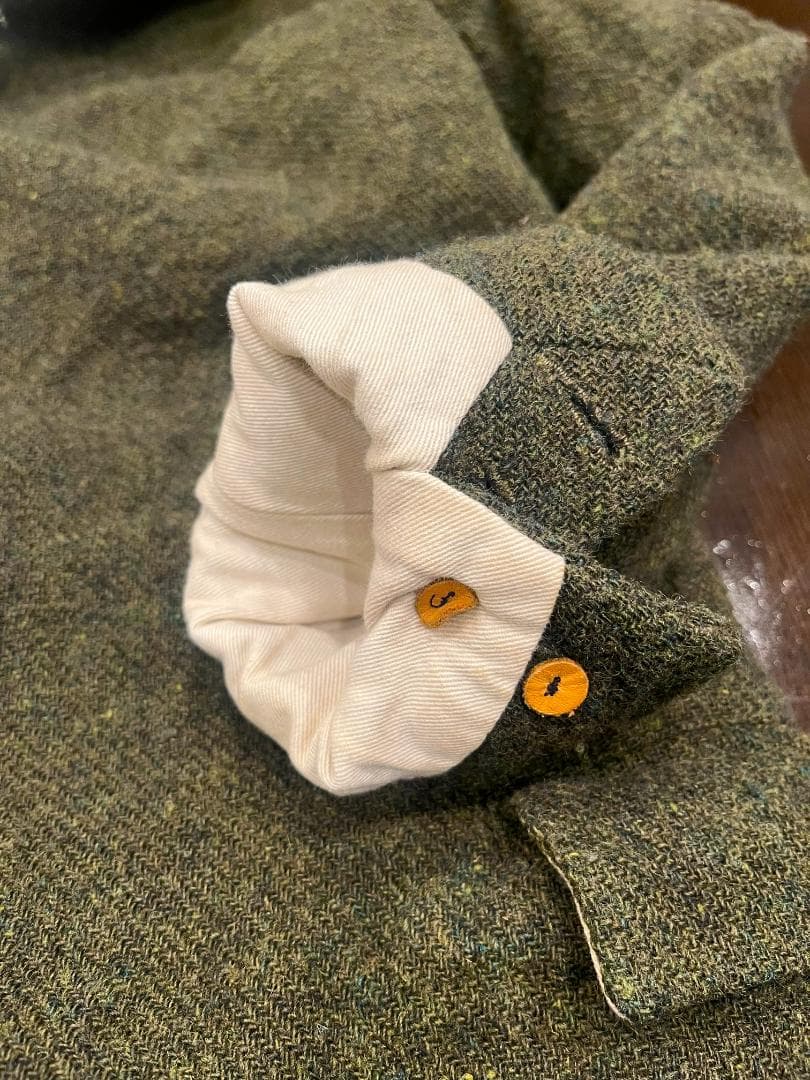 ポールハーデン★初期ロングコートＳ★ツイードモスグリーン　オリーブ