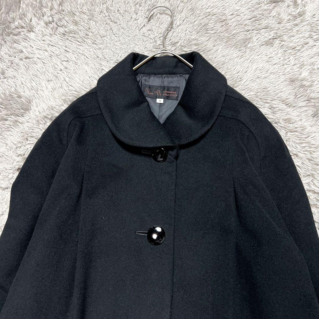 繊維の宝石 カシミヤ100% 丸襟コート ブラック XL相当 着用感のない美品