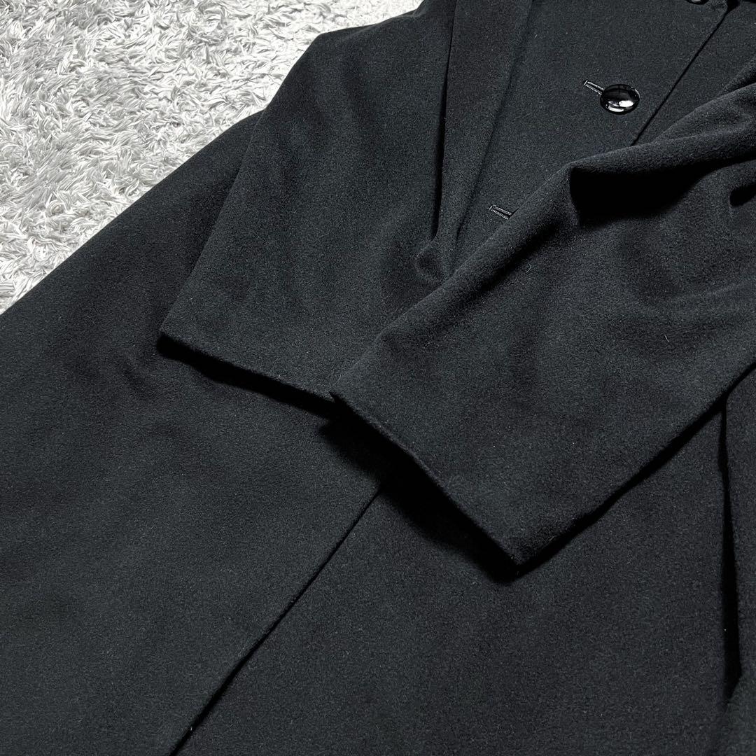 繊維の宝石 カシミヤ100% 丸襟コート ブラック XL相当 着用感のない美品