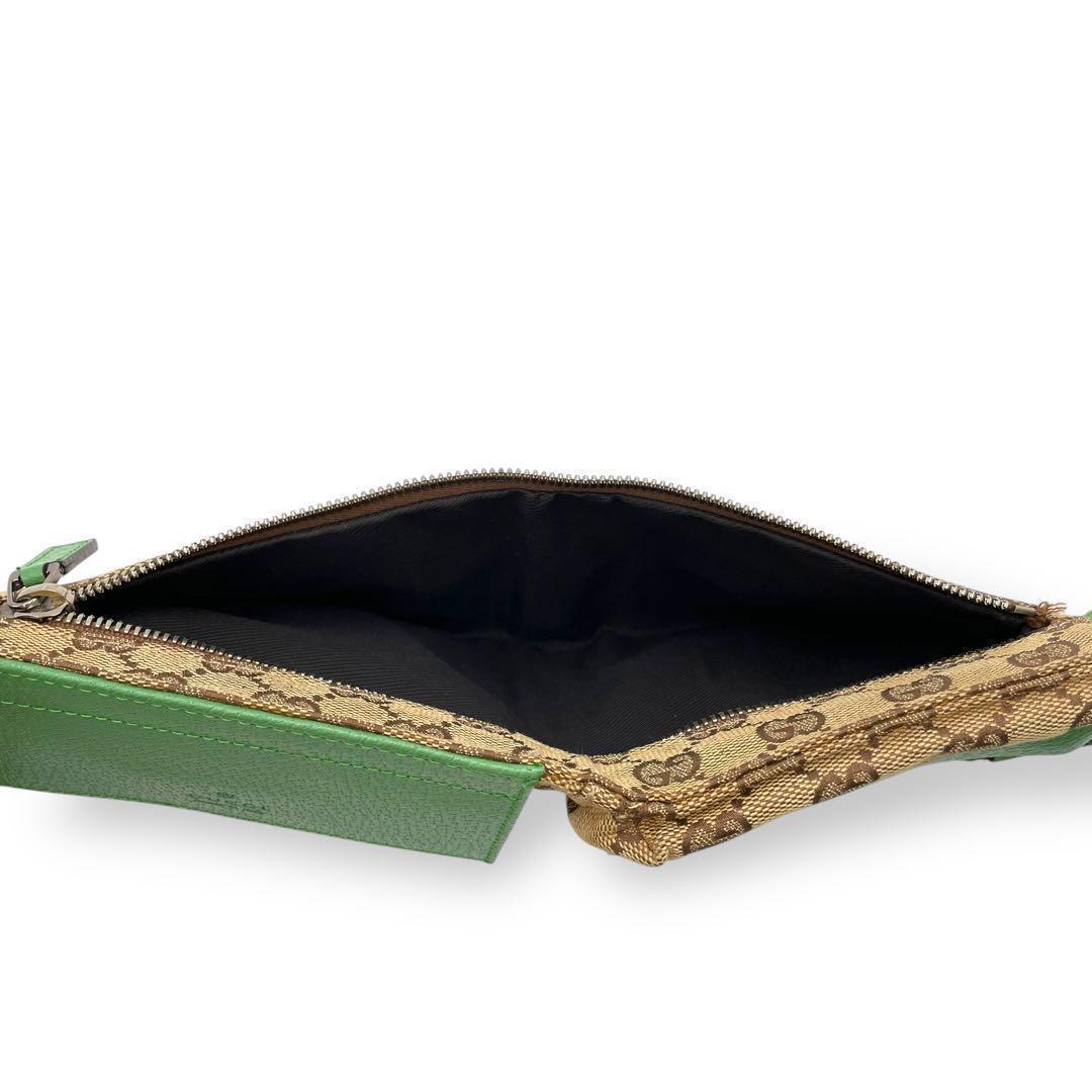 美品 GUCCI ボディバッグ キャンバス グリーン シェリーライン レザー