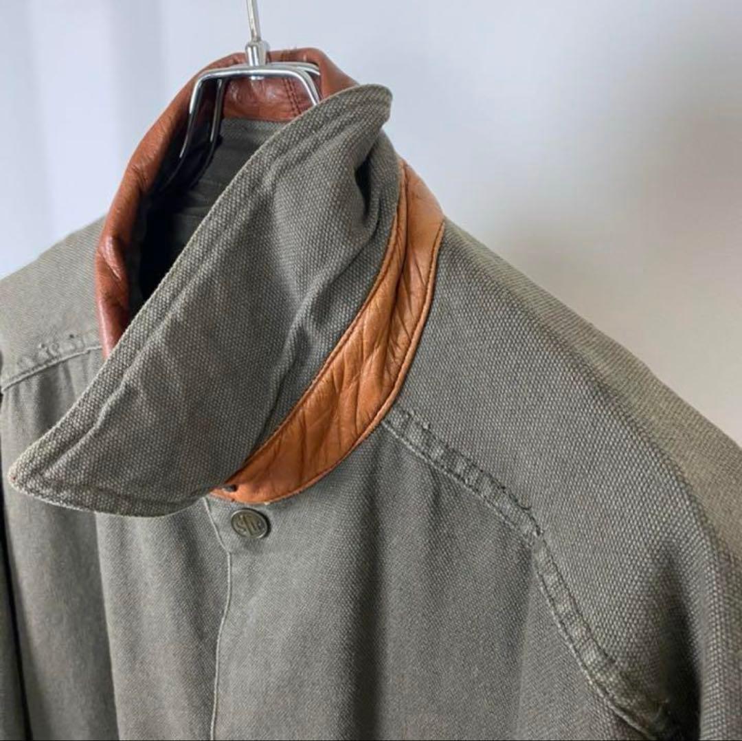 ヴィンテージ ミリタリー モッズ コート レザー 古着 カーキ 軍 ロング