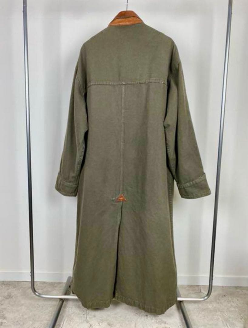 ヴィンテージ ミリタリー モッズ コート レザー 古着 カーキ 軍 ロング