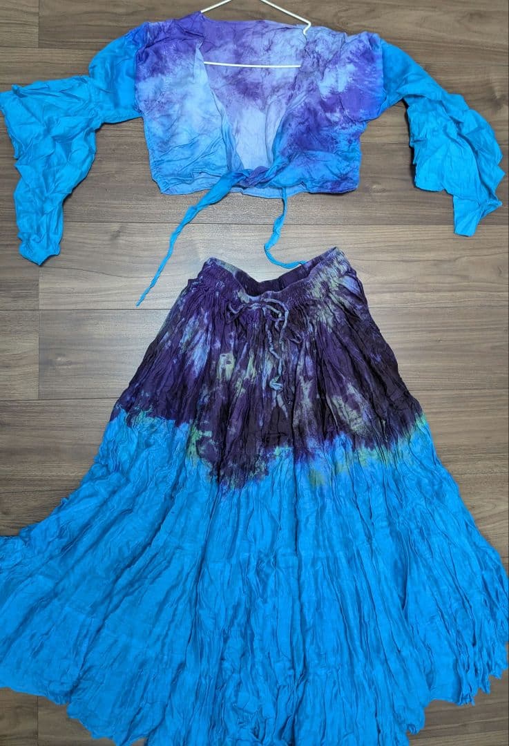 ベリーダンス　ジプシー トライバル衣装チョリセット　25ヤードスカート　青紫