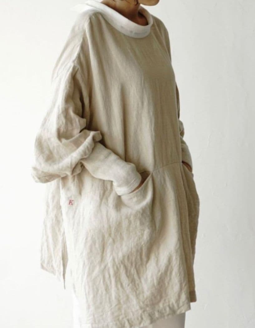 kapoc PONCHO 東炊き染めリネン プルオーバー ポンチョ ワケアリ