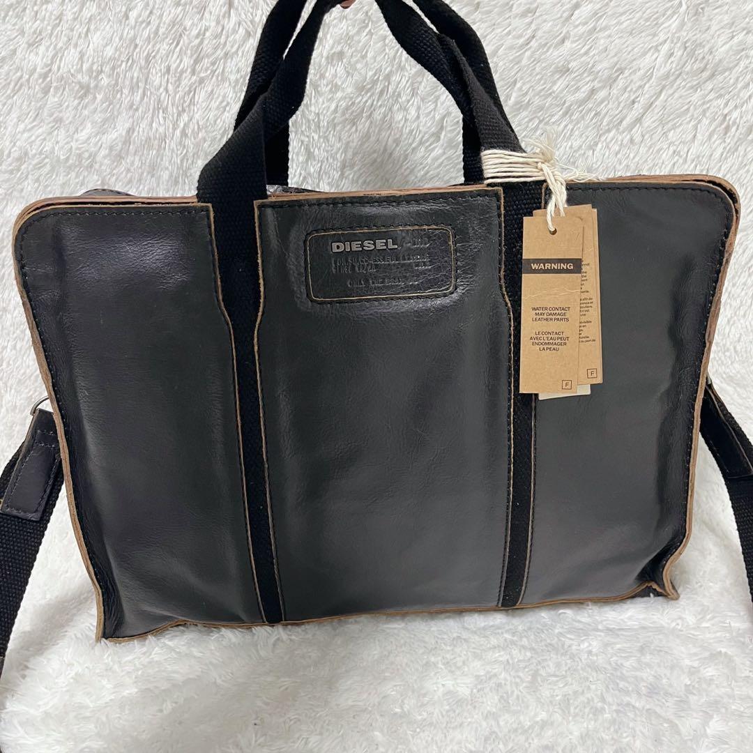 DIESEL レザー トートバッグ ダメージ加工 ブラック 2way パンク