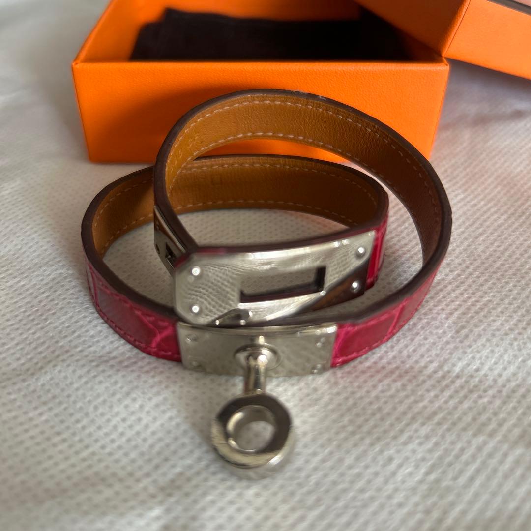 みこさま専用 エルメス クロコ ピンク シルバー金具 バングル ドゥブル